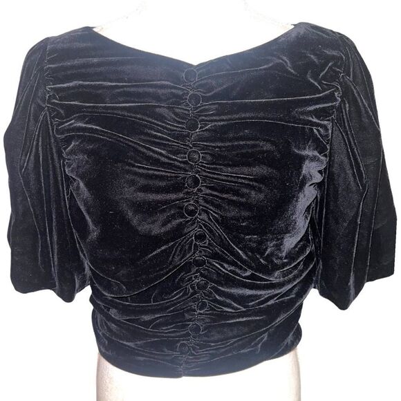 Zara Bloggers Favorite Black Velvet Ruched Ballon Sleeve Top - Picture 3 of 14